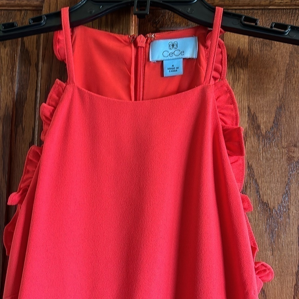 CeCe sleeveless wide leg red back zip stunning lined ruffle belted jumpsuit 4 - Picture 4 of 12